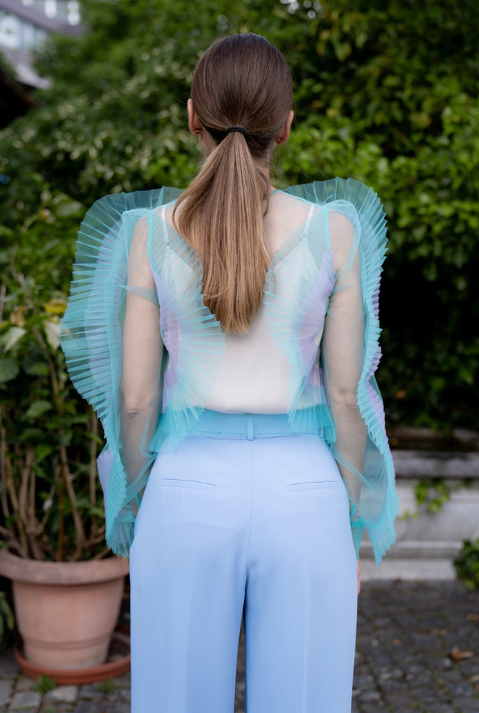 Ruffle Tulle Blouse AQUA